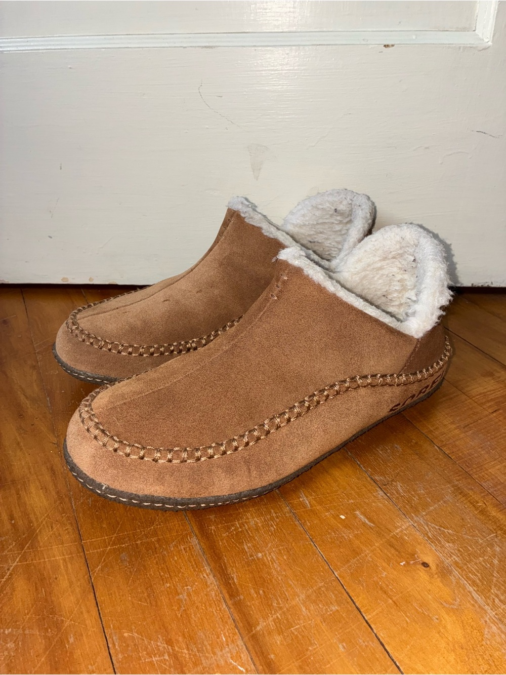 Sorel Men's Chestnut Suede Shearling-Lined Slip-On Mules